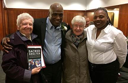 From left: Sr. Mary Mc Cormick, James Addison, Sr. Charlotte Raftery, and James' sister, Angela at the Sacred Shelter book launching event