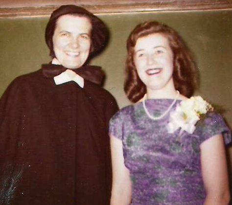 Nancy Kellar (right) with her favorite teacher, Sr. Ann Regina, SC, at Cathedral High School with her favorite teacher and sponsor, Sr. Ann Regina